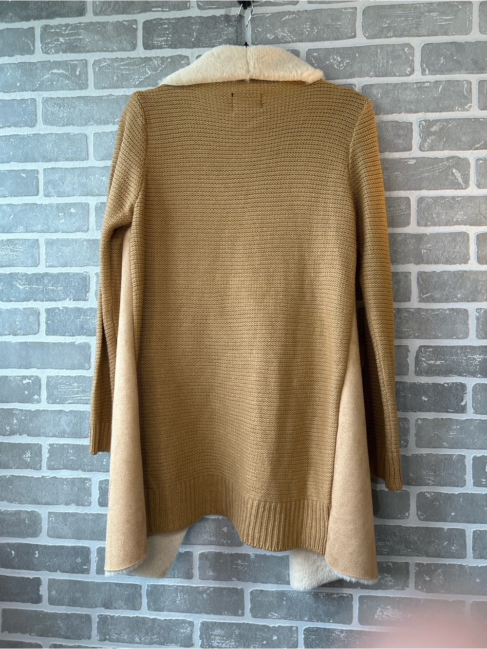 Twelfth Love Sherpa Sweater Coat Med Camel Faux Suede Cozy Open Front Cardigan - Picture 3 of 6